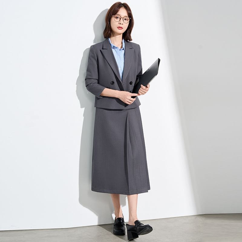 Double Breasted Blazer and Midi Skirt Set