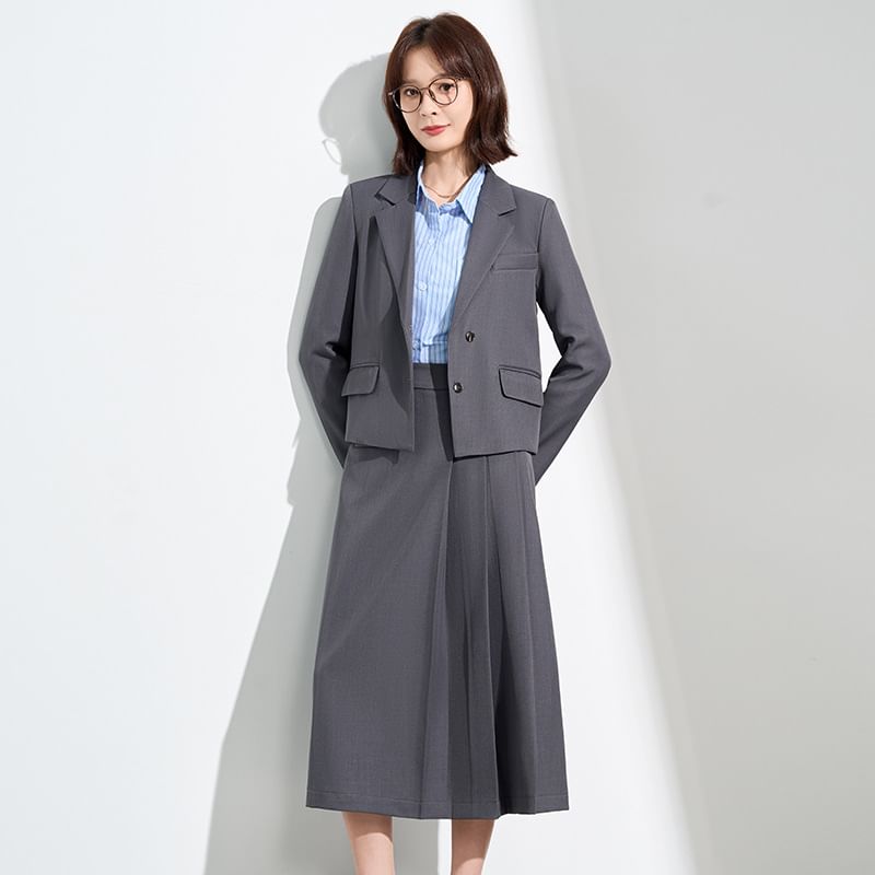 Blazer and High Waist Midi A-Line Skirt Set