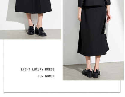 Blazer and High Waist Midi A-Line Skirt Set
