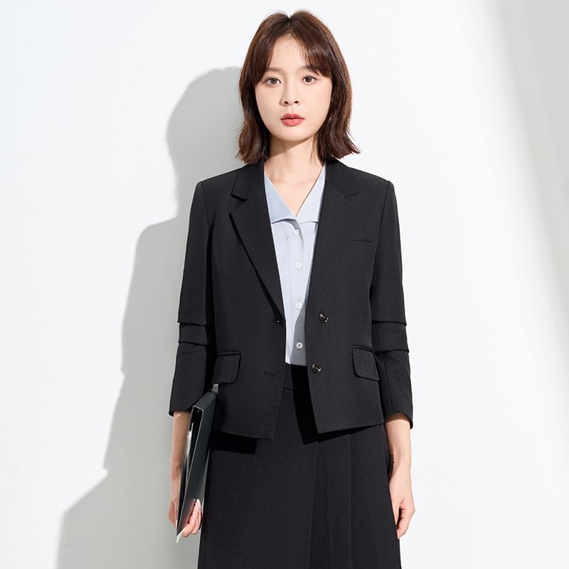 Crop Blazer and High Waist Midi Skirt Set