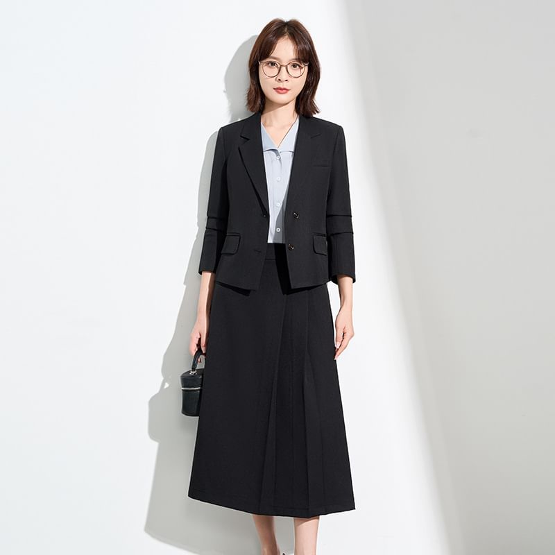Crop Blazer and High Waist Midi Skirt Set