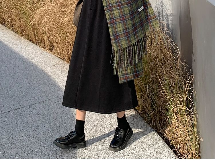 Solid Color High Waist Midi A-Line Skirt