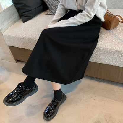Solid Color High Waist Midi A-Line Skirt