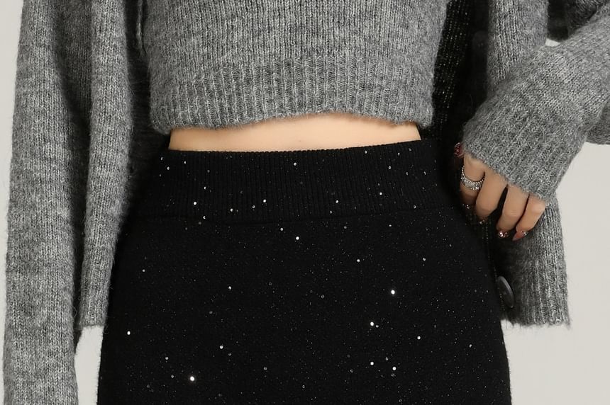 Glitter Mini Pencil Skirt with High Waist