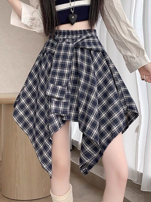Plaid Asymmetrical Mini A-Line Skirt