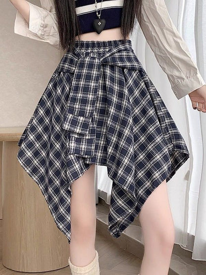 Plaid Asymmetrical Mini A-Line Skirt