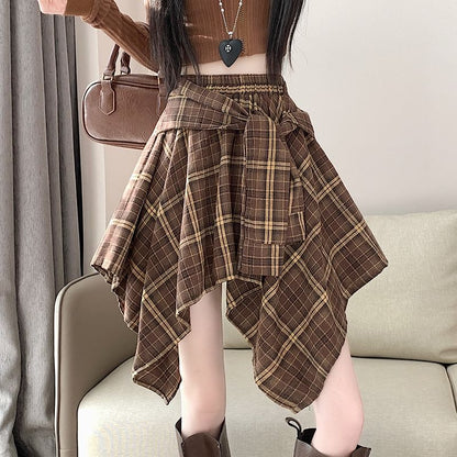 Plaid Asymmetrical Mini A-Line Skirt