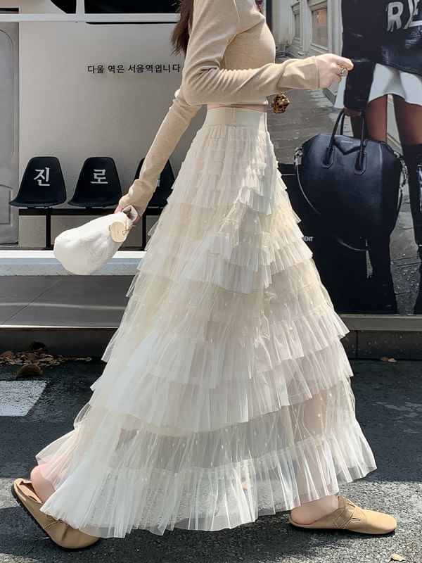 Maxi Tiered Skirt with High Waist