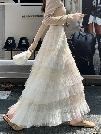 Maxi Tiered Skirt with High Waist