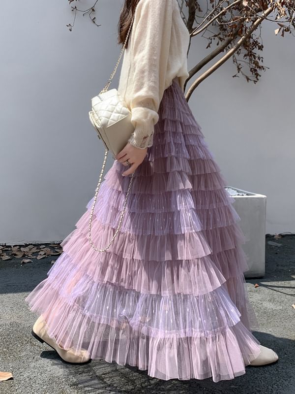 Maxi Tiered Skirt with High Waist