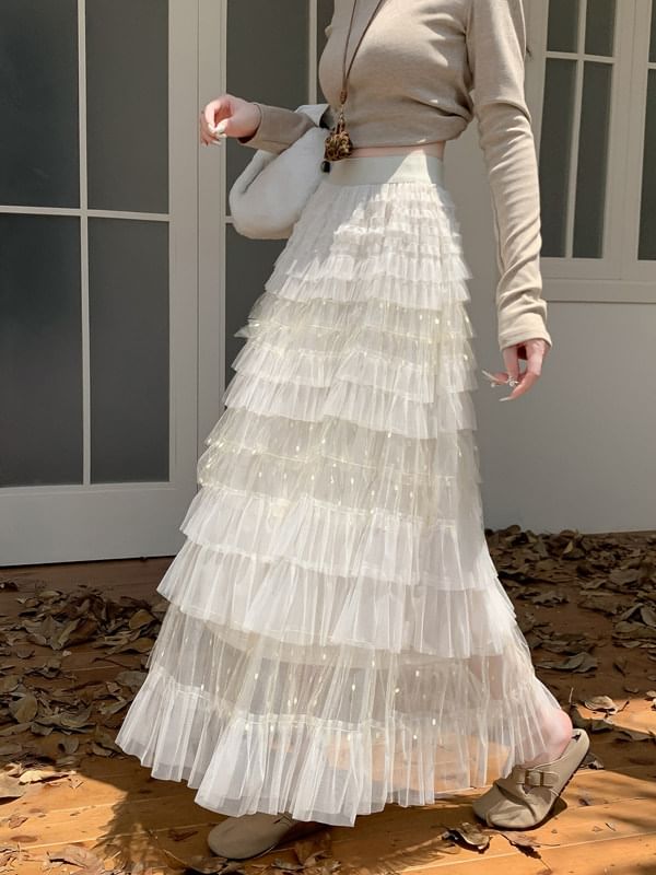 Maxi Tiered Skirt with High Waist
