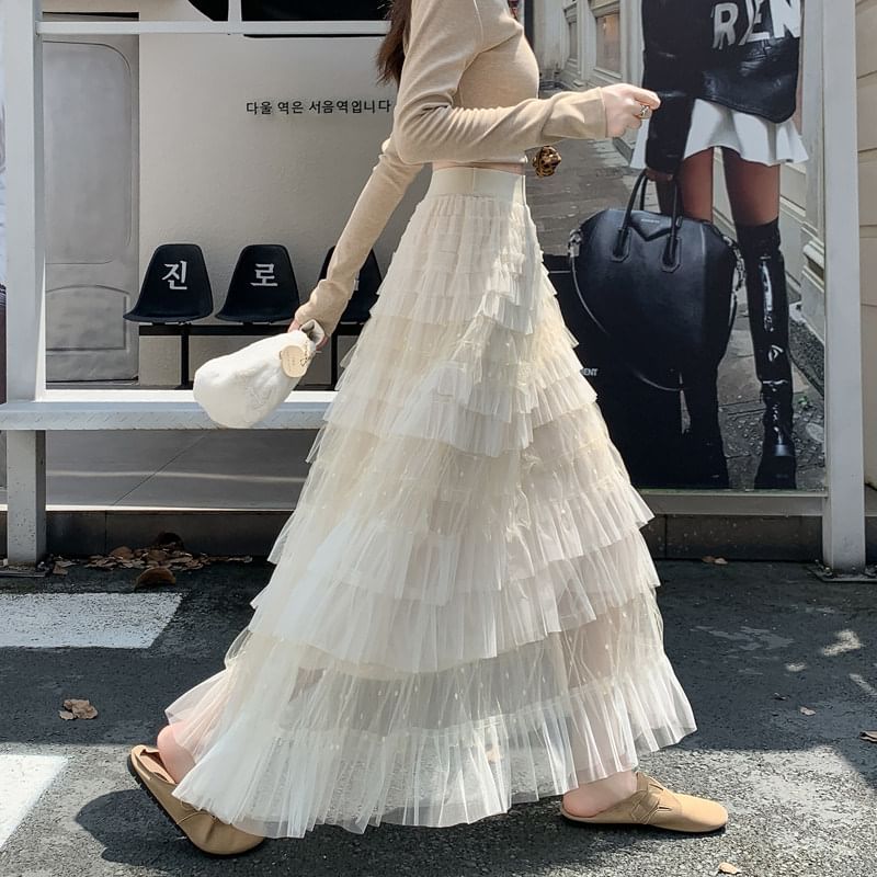 Maxi Tiered Skirt with High Waist
