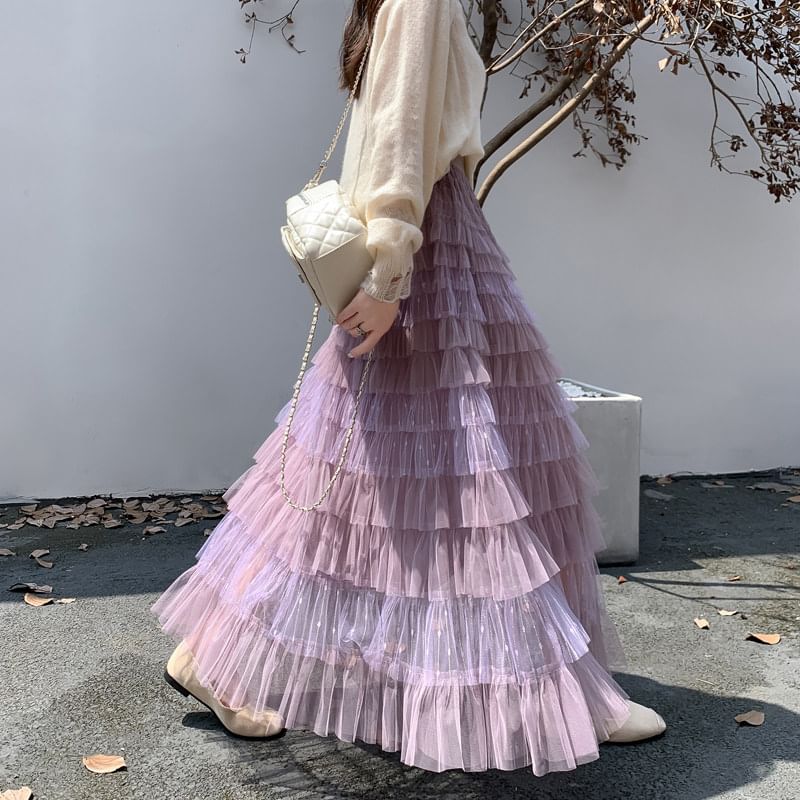 Maxi Tiered Skirt with High Waist
