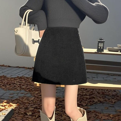 Wool Mini A-Line Skirt with High Waist