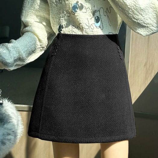 Wool Mini A-Line Skirt with High Waist