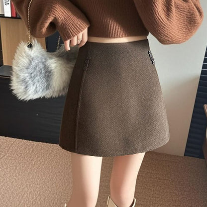 Wool Mini A-Line Skirt with High Waist