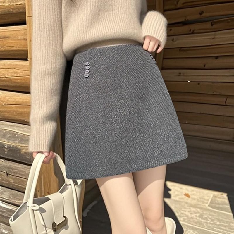 Wool Mini A-Line Skirt with High Waist