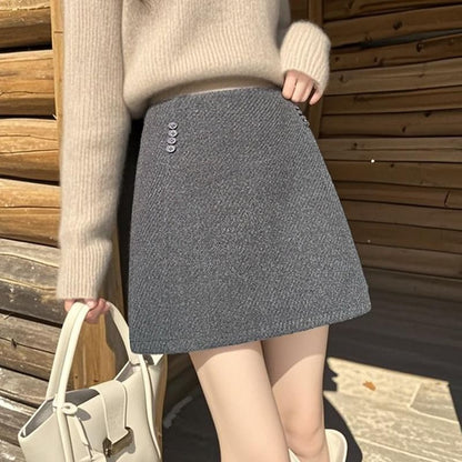 Wool Mini A-Line Skirt with High Waist