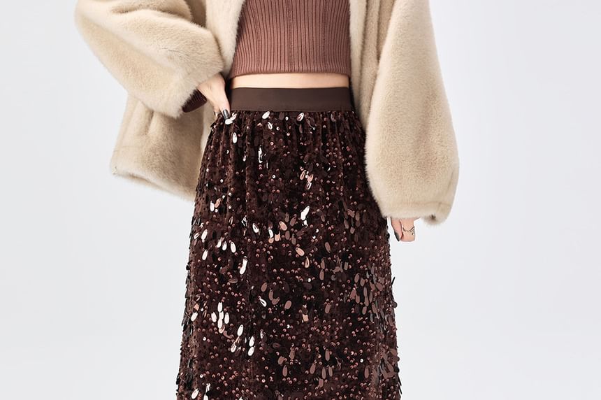 Sequined Maxi A-Line Skirt