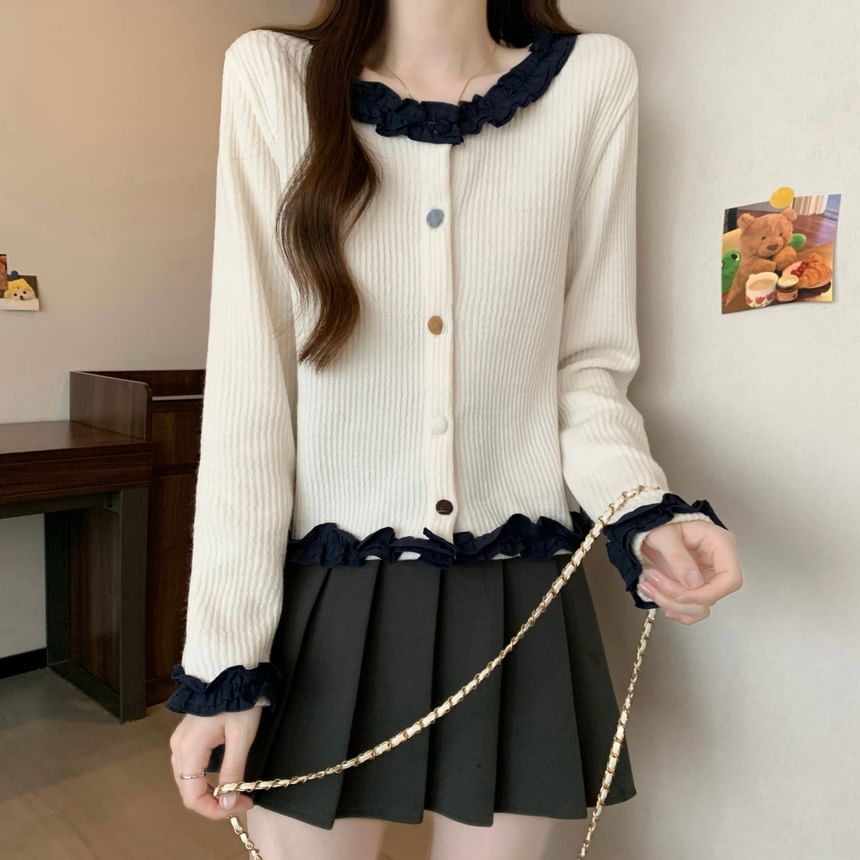 Frill Trim Button-Up Cardigan