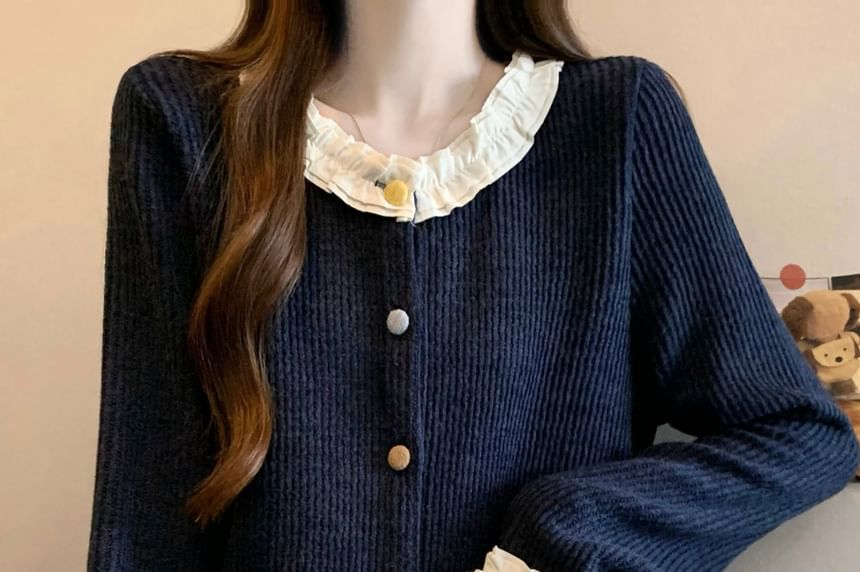 Frill Trim Button-Up Cardigan