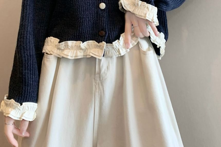 Frill Trim Button-Up Cardigan