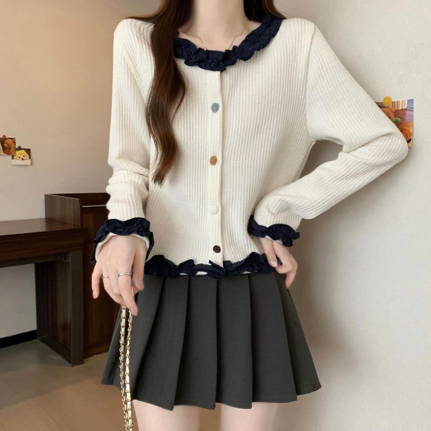 Frill Trim Button-Up Cardigan