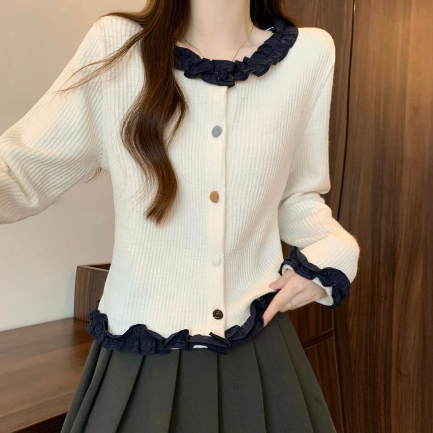 Frill Trim Button-Up Cardigan