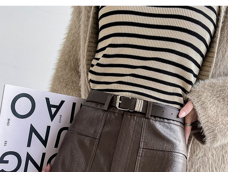 Faux Leather Midi Skirt with Belt