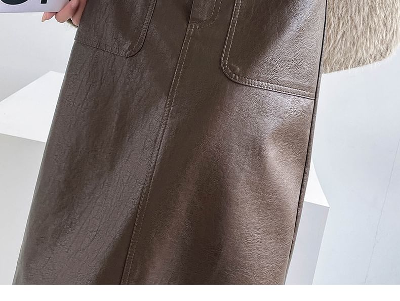 Faux Leather Midi Skirt with Belt
