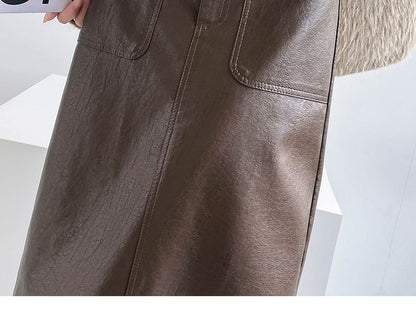 Faux Leather Midi Skirt with Belt