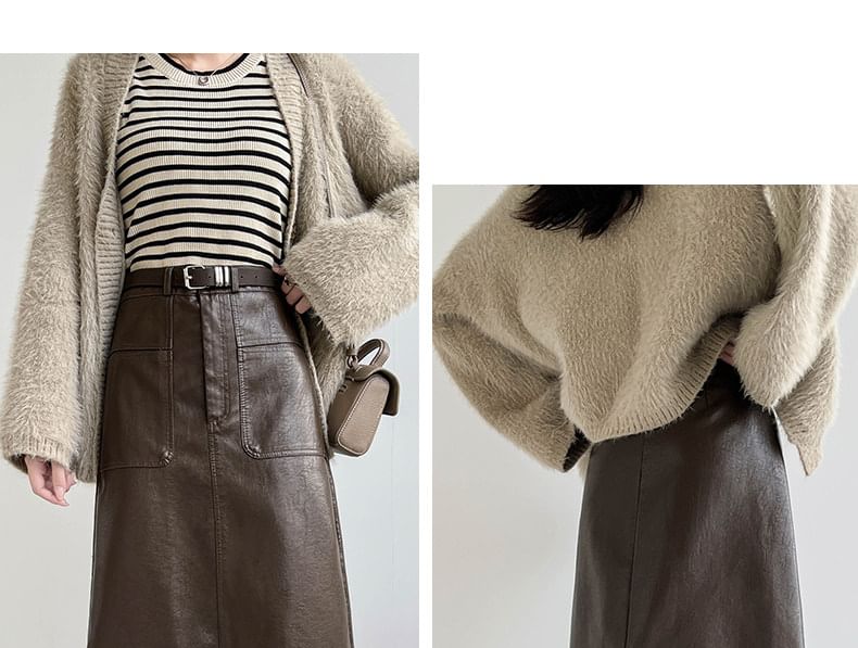 Faux Leather Midi Skirt with Belt