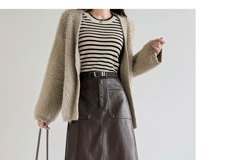 Faux Leather Midi Skirt with Belt