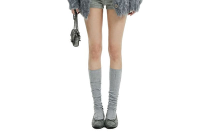 V-Neck Plain Fluffy Button Up Cardigan
