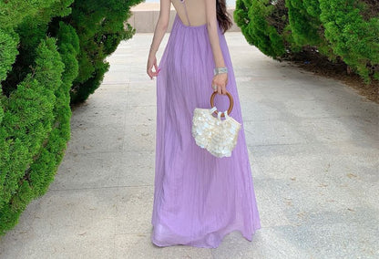 Halter Neck Plain Open Back Maxi Sundress