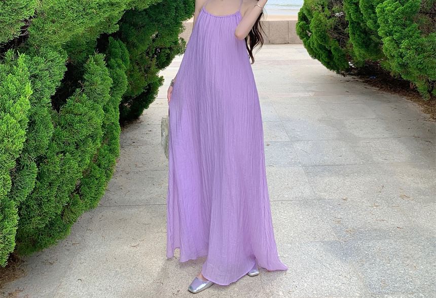 Halter Neck Plain Open Back Maxi Sundress