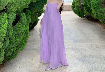 Halter Neck Plain Open Back Maxi Sundress