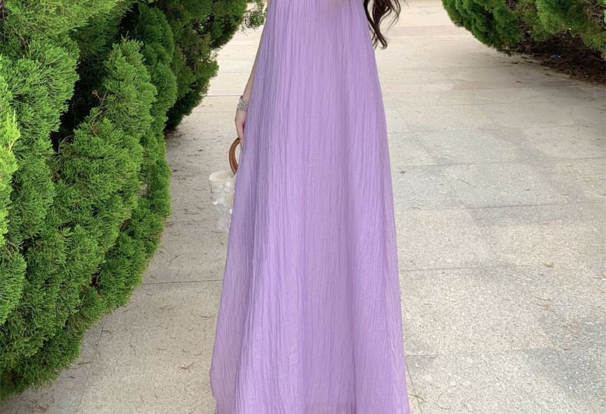 Halter Neck Plain Open Back Maxi Sundress