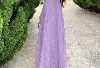 Halter Neck Plain Open Back Maxi Sundress