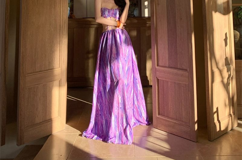 Strapless Tie Dye Cutout Maxi A-Line Dress