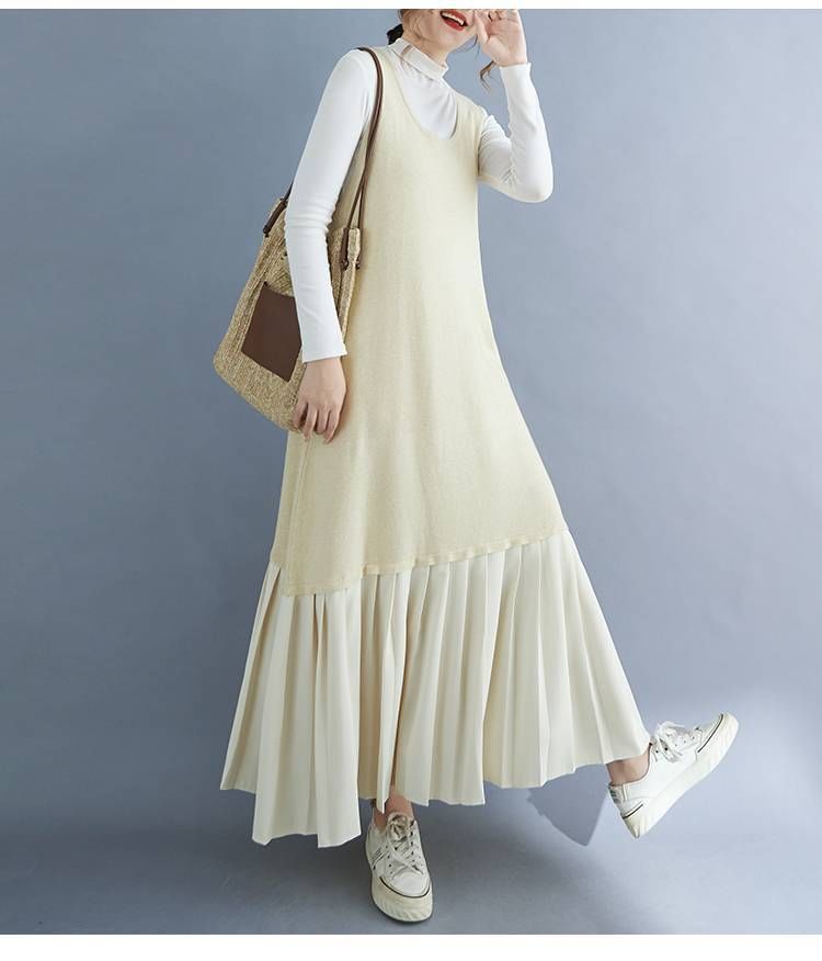 Scoop Neck Pleated Panel Maxi Overall Dress