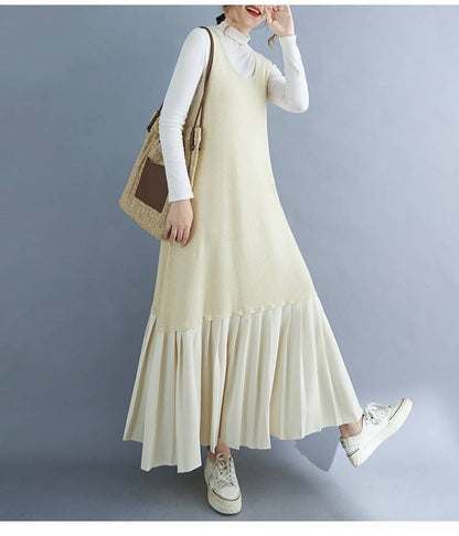 Scoop Neck Pleated Panel Maxi Overall Dress
