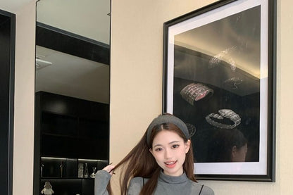 Long-Sleeve Mock Neck Plain T-Shirt / Spaghetti Strap Scoop Neck Sequin Mini A-Line Dress