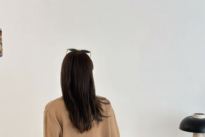 Crew Neck Plain Patchwork Cardigan