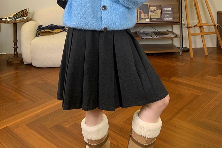 Puff-Sleeve Crew Neck Plain Cardigan