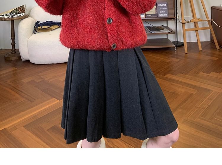 Puff-Sleeve Crew Neck Plain Cardigan