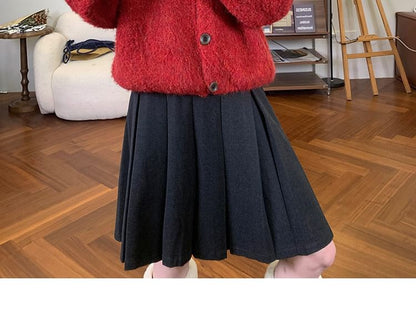 Puff-Sleeve Crew Neck Plain Cardigan