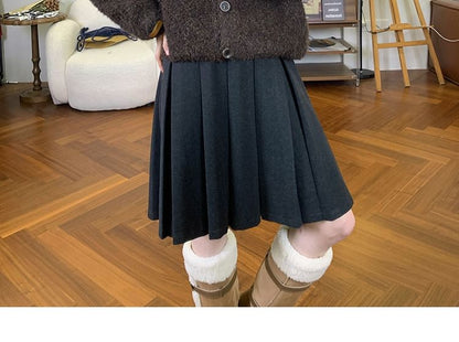Puff-Sleeve Crew Neck Plain Cardigan