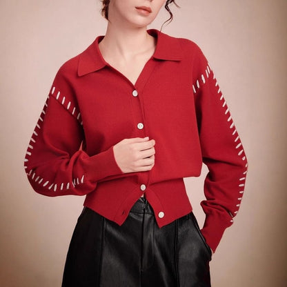 Collared Contrast Stitch Cardigan