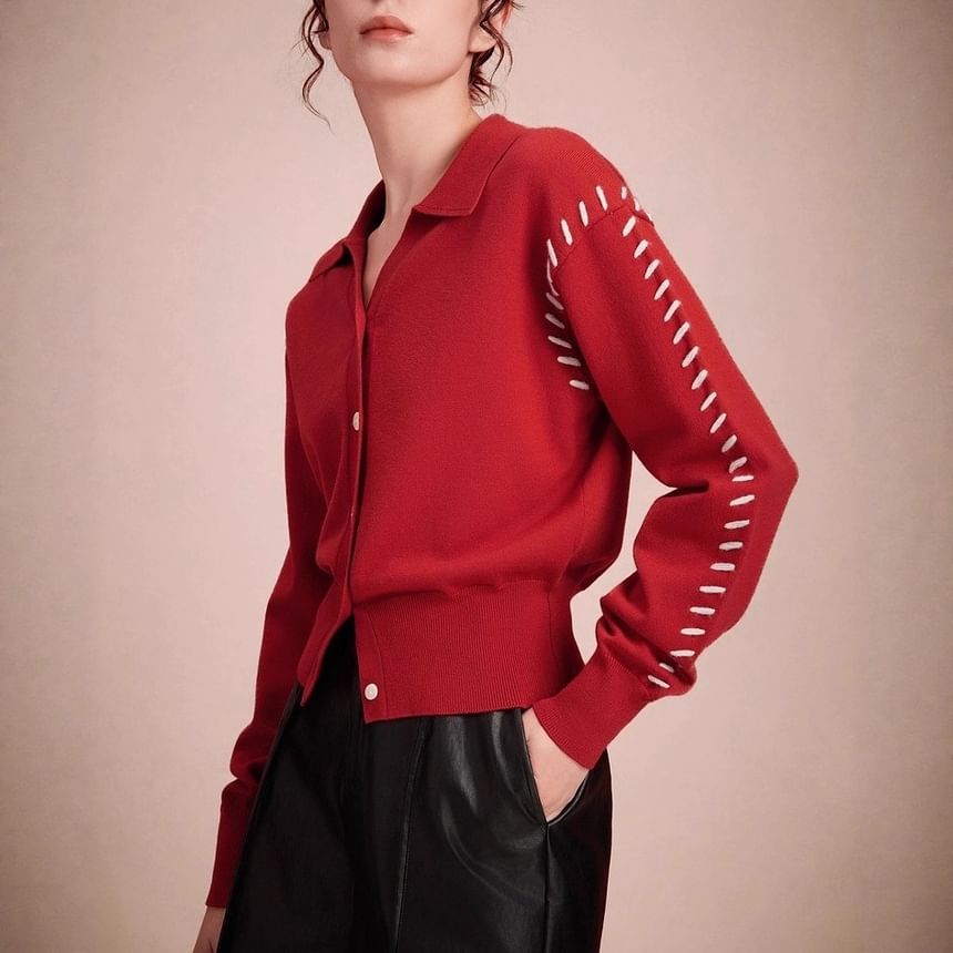 Collared Contrast Stitch Cardigan